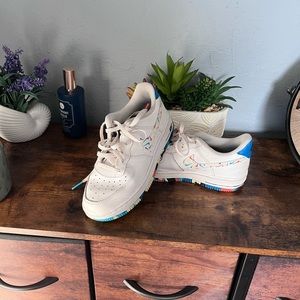 Nike Air Force 1 White/Multi-color Sneakers, SZ 1Y DM 7598-100 Low Top